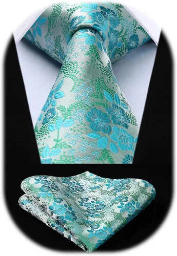 Vista 123 de Corbatas florales tejidas clásicas para hombre, corbata cuadrada de bolsillo, corbatas formales para hombres, boda con pañuelo