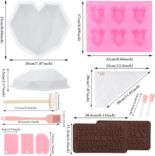 Vista 2 de 34 moldes de silicona con forma de corazón para el día de San Valentín, juego de moldes de corazón rompible Sublaga para chocolate, molde de letras