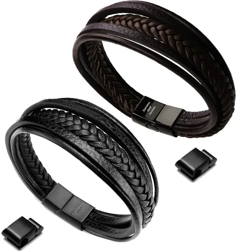 Vista 10 de murtoo Mens Leather Bracelet with Clasp Cowhide Multi-Layer Braided Leather Mens Bracelet
