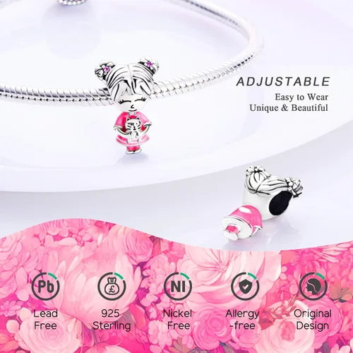 Vista 5 de NUJIFFY Cuentas de plata de ley 925 para pulseras y collares, cuentas de cristal para hermana de pasaporte de avión, pulseras de ángulo de corazón