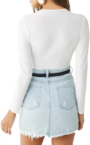 Vista 3 de LINMON Body de manga larga para mujer, con cuello en V, elástico y fruncido