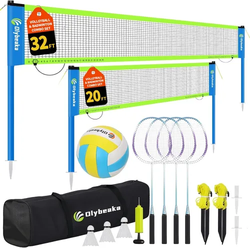 Vista 9 de Portable Outdoor Volleyball Badminton Combo Net Set with 2 Nets Badminton Volleyball Net for Backyard, Beach with Adjustable Poles, 4 Aluminum