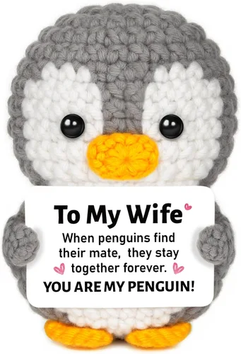 Vista 24 de Regalos de 1 año para aniversario de novio, novia, pingüino de ganchillo hecho a mano