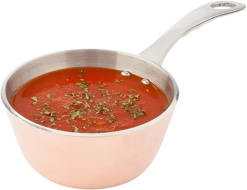 Vista 7 de Restaurantware Mini sartén de 4 pulgadas, 1 sartén redonda para huevos, con asa, acero inoxidable, cobre, resistente a las manchas, apta