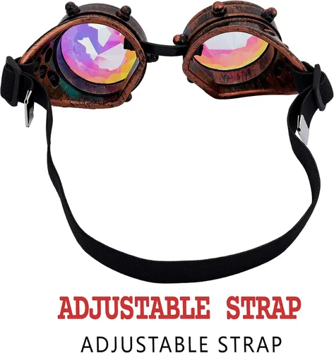 Vista 5 de Gafas de caleidoscopio para Raves Trippy psicodélico Steampunk con lentes de cristal de difracción de prisma arcoíris