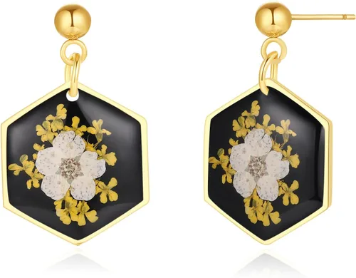 Vista 47 de Forget-Me-Not and Queen Anne's Lace Pressed Wildflower Earrings Pressed Flower Earrings Handmade Drop and Dangle Earrings Gift for Woman