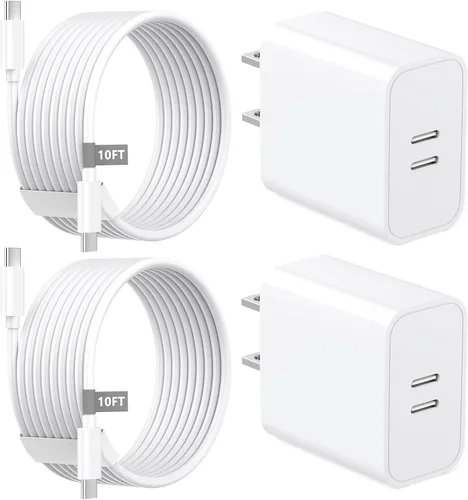 Vista 9 de Matsusho Cargador para iPhone 15 de carga rápida, 2 unidades de 20 W de doble puerto PD+QC3.0 bloque de cargador de pared con cable de carga USB C a
