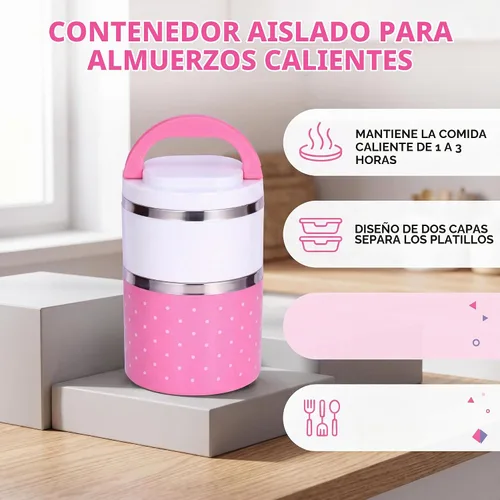 Vista 8 de Aramox Caja de almuerzo térmica de aislamiento de acero inoxidable de 2 capas Contenedor de comida Caja de almuerzo de compartimento caliente Cajas
