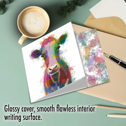 Vista 3 de The Best Card Company - Dulce tarjeta de agradecimiento con sobre, colorido animal impreso gratitud saludo - Cow Funky Rainbow Wildlife CQ4948ETYG