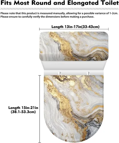 Vista 2 de Funda de asiento de inodoro de mármol blanco dorado para baño, cubierta de tapa de tanque de inodoro suave, 2 piezas, fundas de inodoro con tela