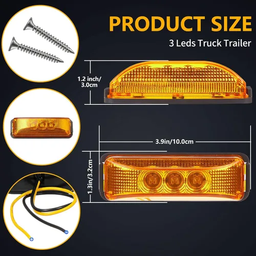 Vista 2 de Yahenda 20 Piezas Luces Marcadoras LED para Remolque de 3.9 Pulgadas con 3 LED Impermeables Luz Marcadora Lateral Rectangular Luces de Circulación