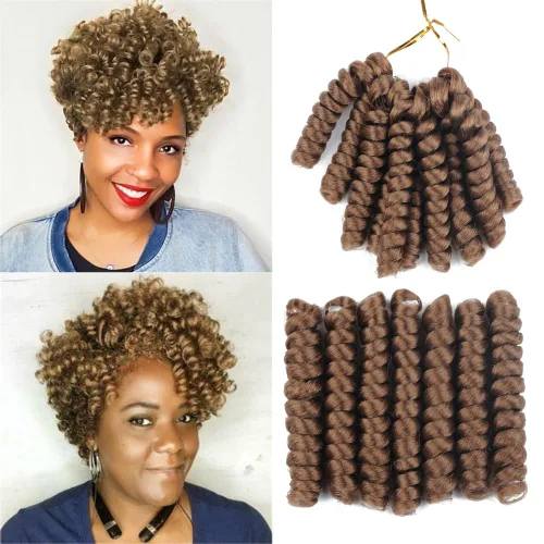 Vista 20 de Saniay - 3 paquetes de trenzas de ganchillo cortas trenzadas de ganchillo con espiral, rizos con espiral jamaicana, 20 mechones por paquete