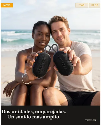 Vista 7 de TREBLAB HD-Go - Ultra Portable Hand Held Speaker with Clip, 16H Playtime Potencia de 7 W con graves, IPX7 impermeable, micrófono integrado, compacto