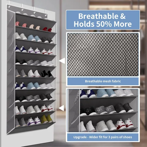 Vista 6 de TAHAVICE Organizador de zapatos de 10 niveles de gran tamaño sobre la puerta, con capacidad para 30 pares, zapatero colgante con bolsillos profundos