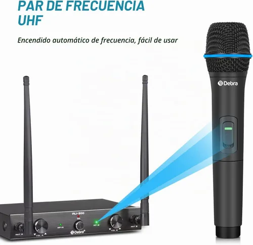 Vista 3 de D Debra Audio AU200 Pro UHF Sistema de micrófono inalámbrico de 2 canales con micrófonos de diadema lavalier inalámbricos de mano, receptor
