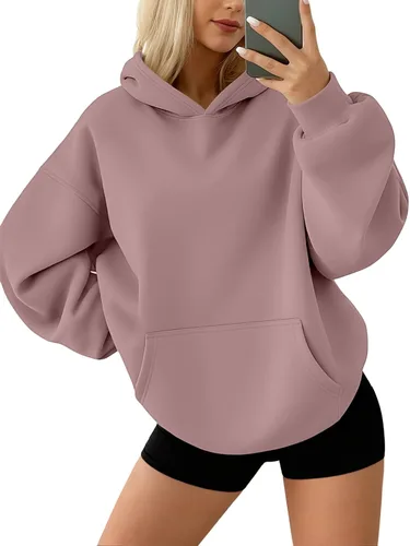 Vista 13 de AUTOMET Sudaderas con capucha de forro polar de gran tamaño para mujer, ropa de otoño Rosa