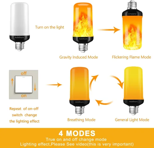 Vista 6 de aobthurn Bombillas de Luz de Llama, Bombilla LED de Efecto de Llama de 4 Modos, Base E26 Bombilla de Luz Parpadeante con Sensor de Gravedad