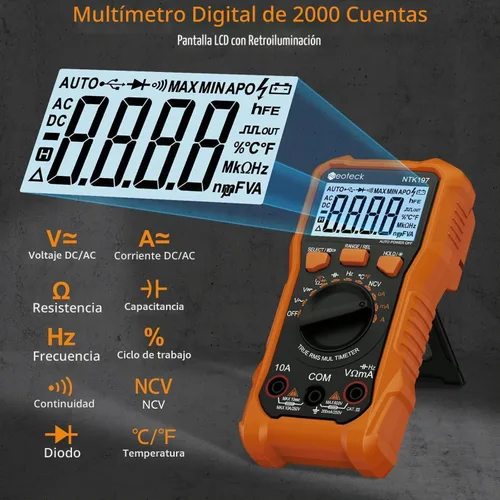 Vista 2 de Neoteck 2000 Counts Digital Multimeter with NCV, AC/DC Voltage Current Naranja