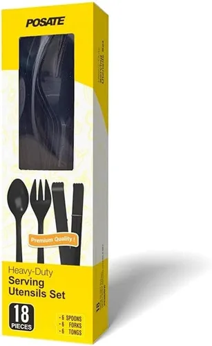 Vista 2 de Juego de utensilios de plástico para servir, 18 piezas, 9 pulgadas, negro