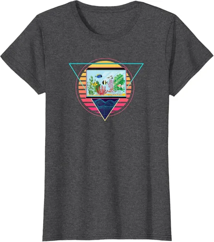 Vista 4 de Futuristic Fish Tank Synthwave Vaporwave Aquarium Aesthetic T-Shirt Negro