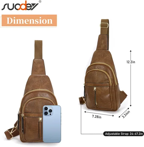 Vista 6 de SUOSDEY 2024 Sling Bag for Women Leather Crossbody Bags for Women Trendy Chest Bag Traveling Walking