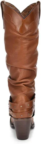 Vista 5 de Cuadra Botas vaqueras de moda para mujer, color dorado, cuero de vacuno, hechas a mano, tallas de 6 a 9.5, Marrón
