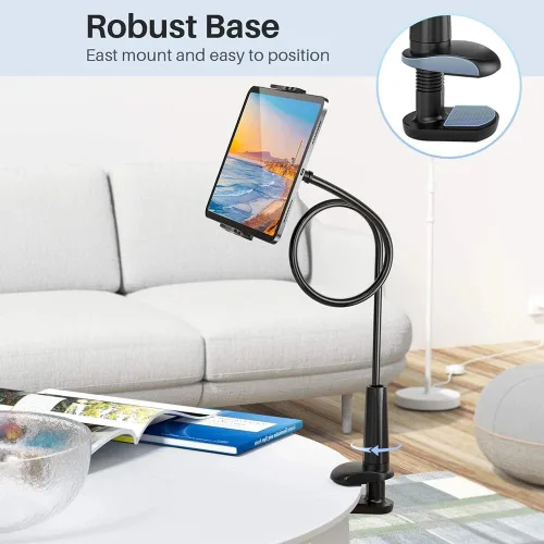 Vista 10 de Soporte para tablet de cuello de cisne, soporte universal flexible de 360°, soporte para brazo perezoso, soporte de abrazadera para iPad mini/Air A03