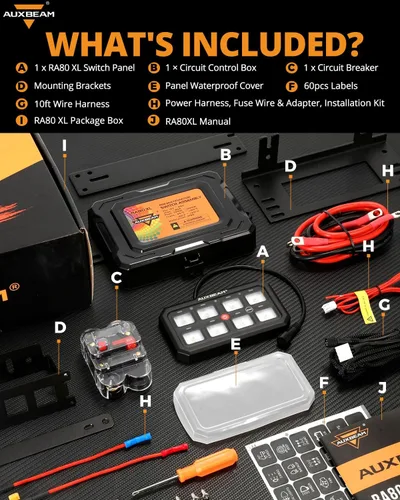 Vista 7 de Auxbeam RA80XL - Panel de interruptores RA80XL de 5 pulgadas, gran control de dispositivos complementarios Toggle/Momentary/Pulsed RGB dimmable