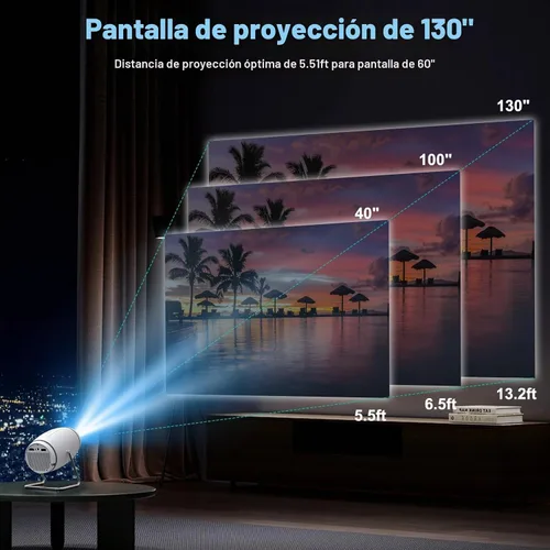 Vista 5 de FEARWIKY Mini Portable Movie Projector with WiFi and Bluetooth, 4K 1080P Support, 180° Rotatable 130'' Screen, Auto Keystone Compatible with