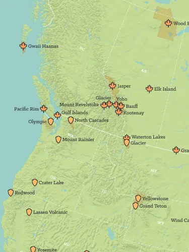 Vista 2 de Best Maps Ever Póster de mapa de parques nacionales de América del Norte, 18 x 24 pulgadas (verde y aguamarina)