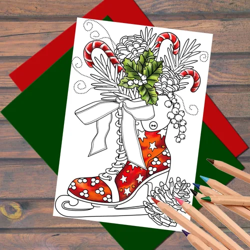 Vista 6 de Tarjetas de Navidad para colorear para adultos y niños Tarjetas de Navidad colorables, interior en blanco para tu mensaje, 10 diseños diferentes