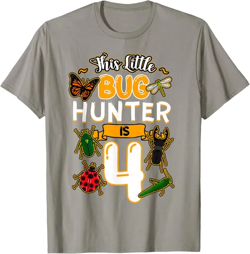 Vista 28 de Camiseta de fiesta de cumpleaños de insectos de este cazador de insectos de 4 años, Negro, S