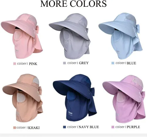 Vista 9 de KORADI Sombreros de pesca solar para mujer, ala ancha, protección UV, plegable, sombrero de verano con solapa desmontable