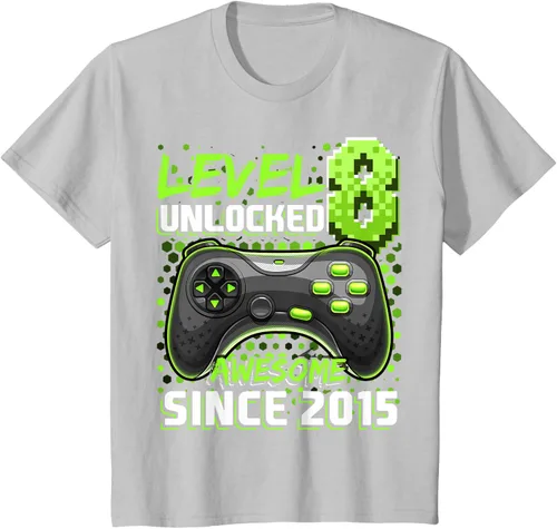 Vista 63 de Level 8 Unlocked Awesome 2015 Video Game 8th Birthday Boy T-Shirt, Negro