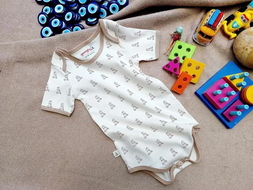 Vista 2 de Género Neutral Crema Manga Corta Algodón Orgánico Infantil Bebé Mono Unisex Niño Niña