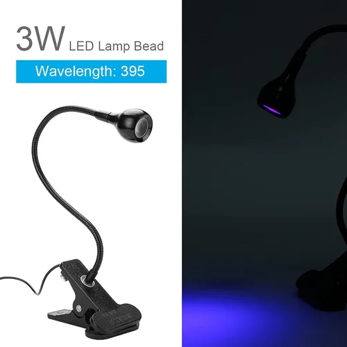 Vista 4 de Lámpara de curado de pegamento USB 3W, luz LED de calidad premium USB con clip e interruptor para reparación de teléfonos