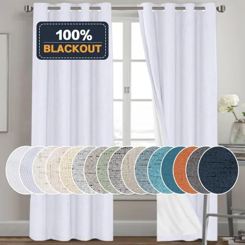Vista 145 de Cortinas con textura de lino 100% opacas de 64 pulgadas de largo, juego de 2 paneles de cortinas de lino opacas con forro aislante térmico que Arena