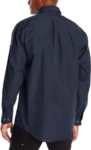 Vista 2 de Bulwark - Camisa de uniforme Nomex IIIA resistente al fuego, de 4.5 onzas, con manga a medida, Azul Patchwork