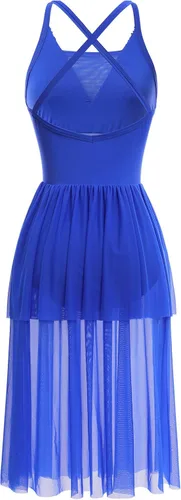 Vista 3 de ODASDO Disfraces de baile lírico para mujer, moderno y contemporáneo, vestido de tul de malla con volantes y lentejuelas cruzadas