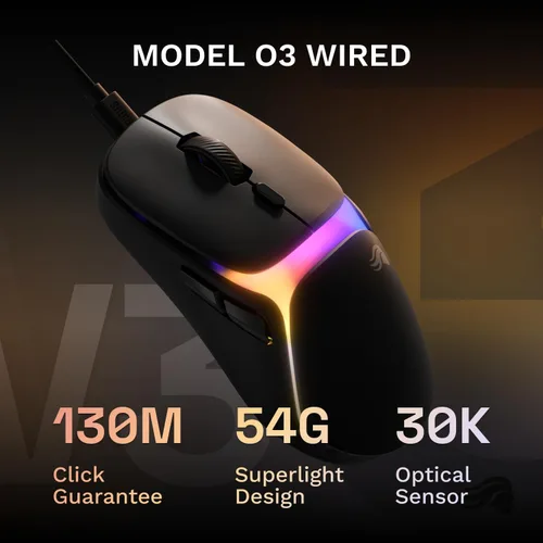 Vista 2 de GLORIOUS Mouse para juegos modelo O3 con cable, ultraligero de 1.90 oz de peso, interruptores ópticos de clic de 130 M, sensor BAMF 3.0 de 30 K DPI