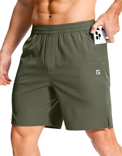 Vista 46 de GGJ Pantalones cortos deportivos ligeros para hombre con 2 bolsillos con cremallera de 7/5/9 pulgadas, pantalones cortos de tenis de secado rápido