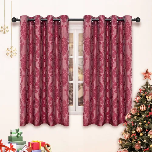 Vista 8 de NAPEARL Cortinas de damasco para sala de estar, cortinas de jacquard gótico con patrones florales, cortinas beige para dormitorio de 63 pulgadas