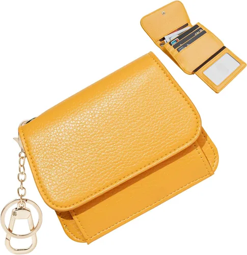 Vista 15 de Cartera pequeña para mujer, con bloqueo RFID, delgada y bolsillo para monedas, tarjetero plegable para tarjetas de crédito con ventana