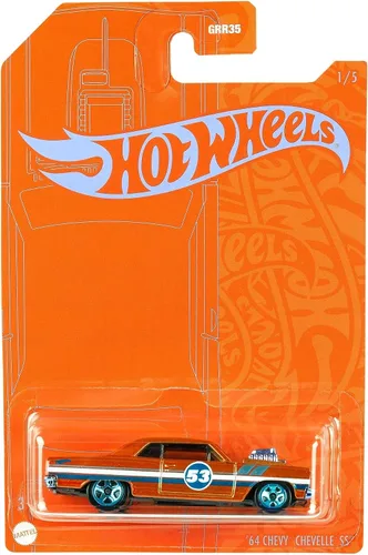 Vista 4 de Hot Wheels Naranja y Azul 53 Aniversario '64 Chevelle SS 1/5 DieCast Escala 1:64