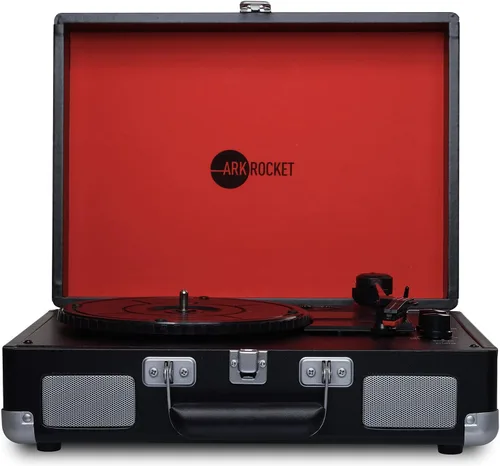 Vista 15 de Arkrocket Curiosity II Tocadiscos Bluetooth Retro de maleta de 3 velocidades con bocinas integradas y cartucho de imán móvil (Negro)