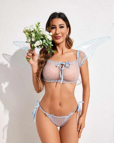 Vista 97 de Avidlove - Conjunto de brasier y braga con volantes, conjunto de lencería tipo babydoll de malla