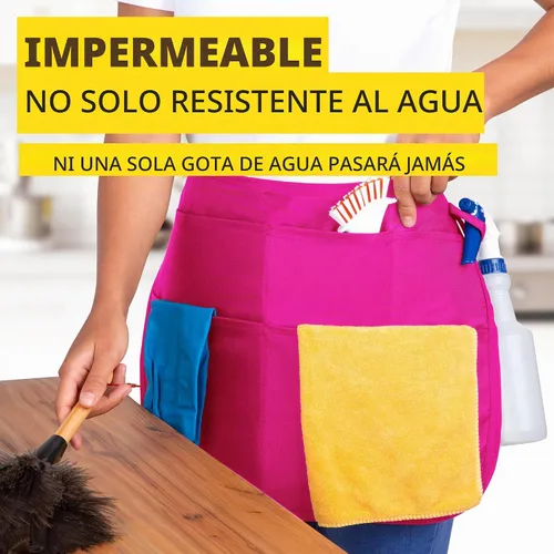 Vista 6 de Delantal de limpieza impermeable para tareas domésticas, cinturón de 5 bolsillos