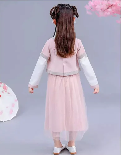 Vista 7 de Cosplay Life Vestido chino Hanfu para niñas, vestido chino de Año Nuevo, manga corta, Cheongsam bordado, traje de otoño