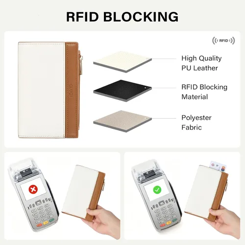 Vista 6 de CLUCI Cartera RFID para mujer de cuero PU pequeña, cartera de mujer con bloqueo, cartera de señoras con bolsillo para tarjetas de crédito, Beige