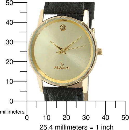 Vista 5 de Peugeot Reloj analógico de cuarzo japonés para hombre, color negro, Oro, M
